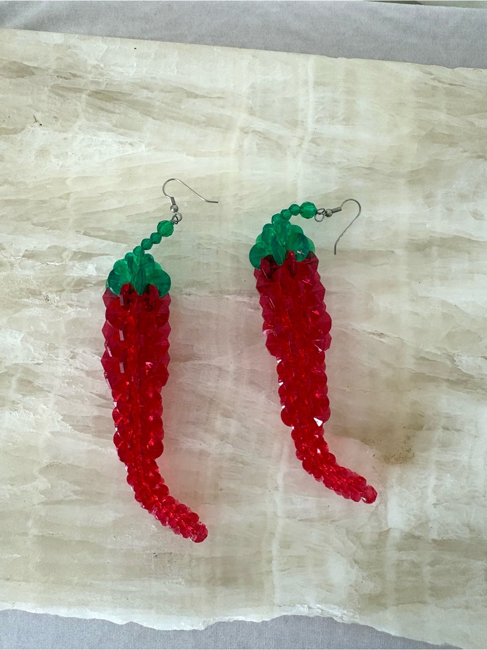 Vintage beaded red chili pepper earrings cornicello handmade southwest kitsch